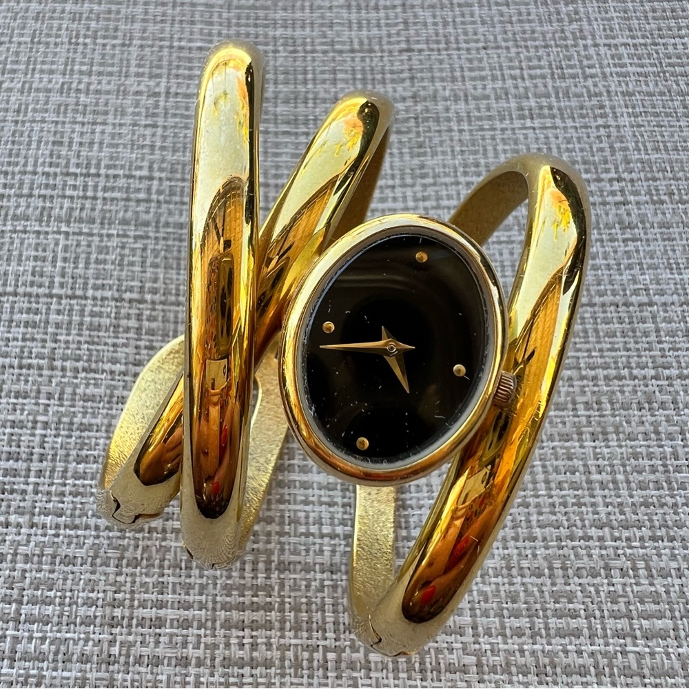 The Franklin Mint Alfred Durante Golden Ribbons Bracelet Cuff Watch 1989